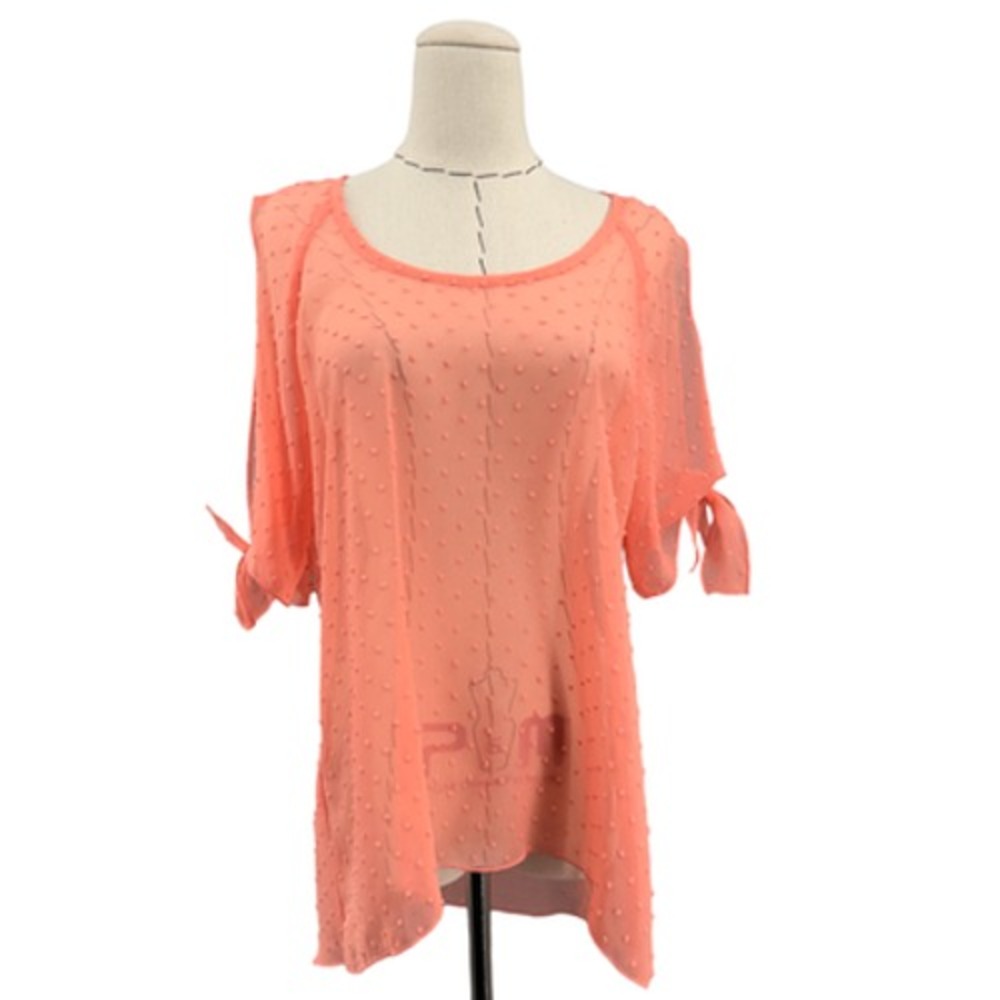 Ivy Jane Swiss Dot Cold Shoulder Tunic Top Womens Size S Coral Pink Short Sleeve